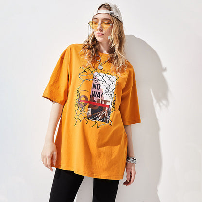 Printed Short Sleeve T-shirt Loose Casual European And American Cotton Top