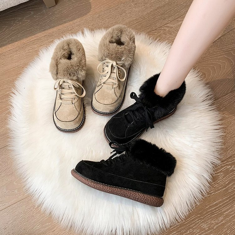 Women's Winter Warm Round Lace Up Snow Anti Slip Cotton Shoes - Lotus Lane