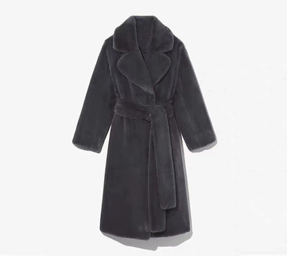 Artificial Fur Coat Suit Collar Cotton Coat Thickened Long Section Plush Trench Coat - Lotus Lane