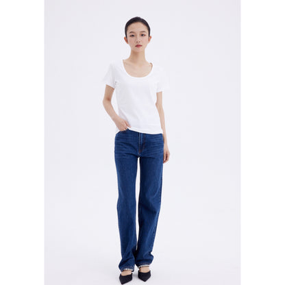 Simple Style Women's Dark Blue Small Straight-leg Jeans - Lotus Lane