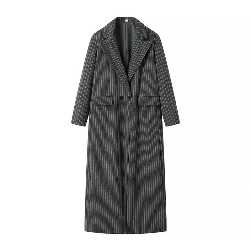 Women's Knitted Striped Woolen Coat - Lotus Lane