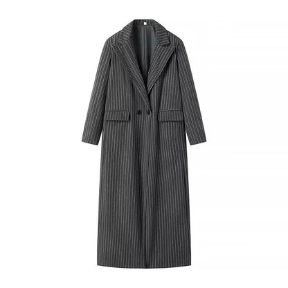 Women's Knitted Striped Woolen Coat - Lotus Lane