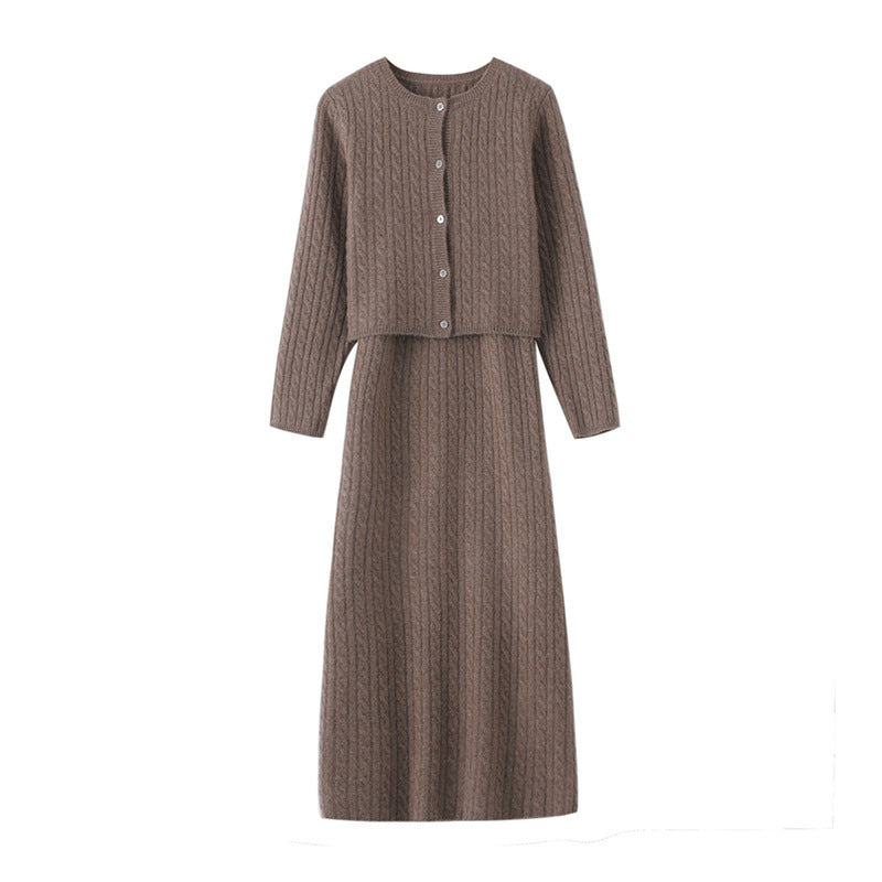 Knitted Small Twisted Cashmere Cardigan Suspender Skirt Two-piece Suit - Lotus Lane