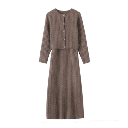 Knitted Small Twisted Cashmere Cardigan Suspender Skirt Two-piece Suit - Lotus Lane