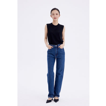 Simple Style Women's Dark Blue Small Straight-leg Jeans - Lotus Lane