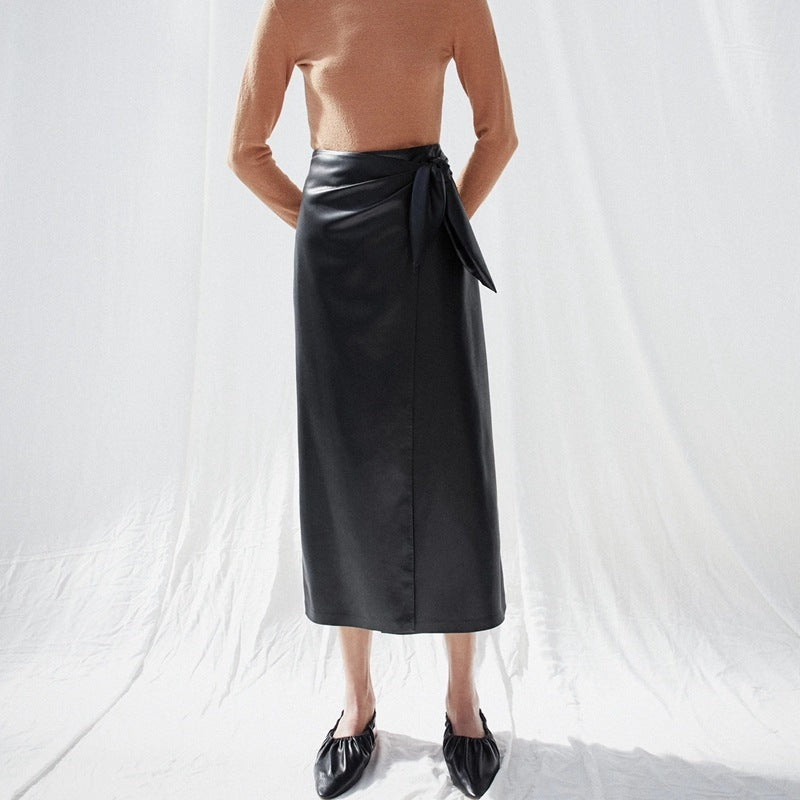 PU leather A-line skirt skirt - Lotus Lane