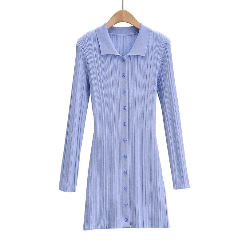 Fashion Slim Polo Collar Knit Long Sleeve Dress - Lotus Lane