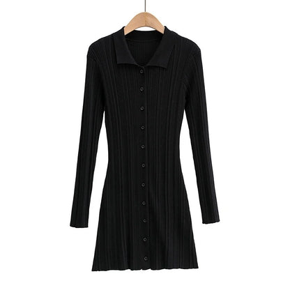 Fashion Slim Polo Collar Knit Long Sleeve Dress - Lotus Lane