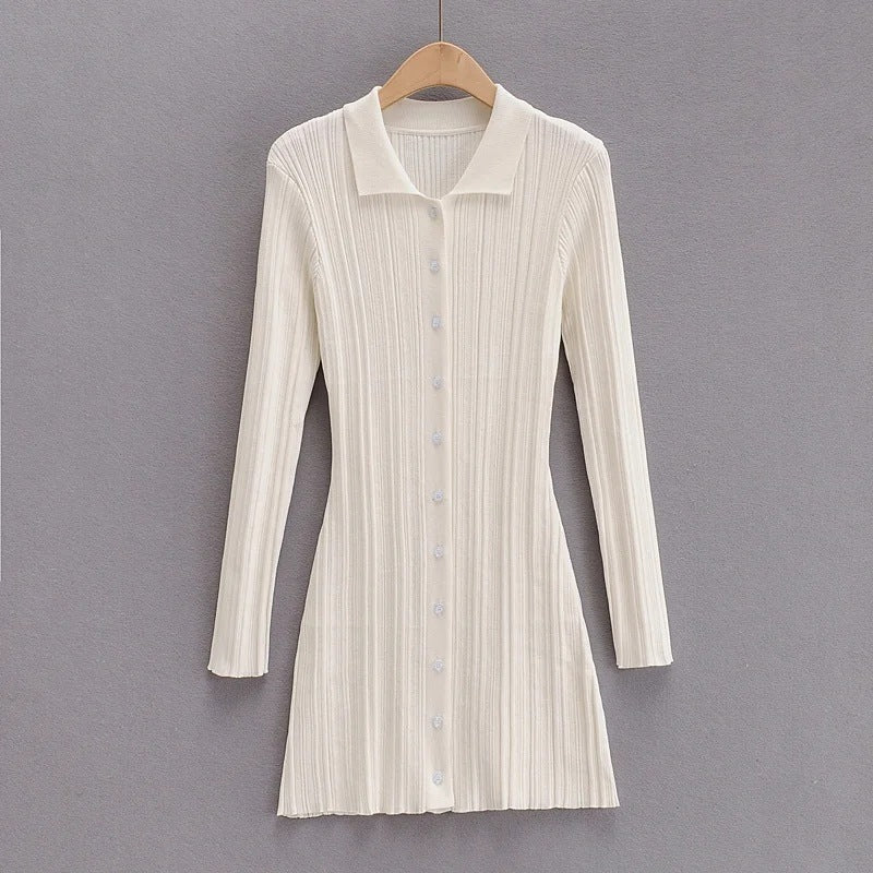 Fashion Slim Polo Collar Knit Long Sleeve Dress - Lotus Lane