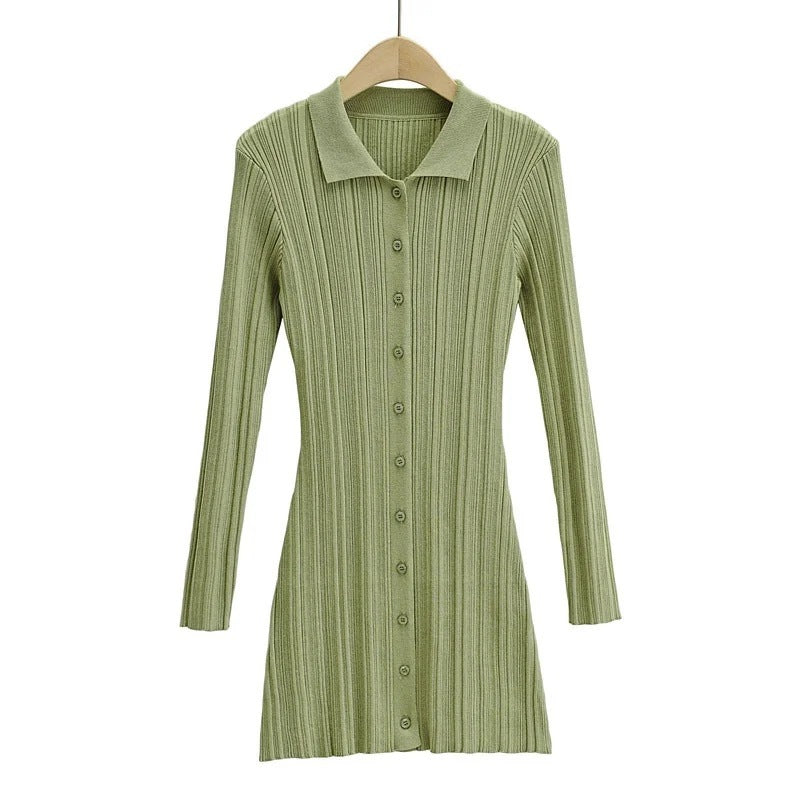 Fashion Slim Polo Collar Knit Long Sleeve Dress - Lotus Lane