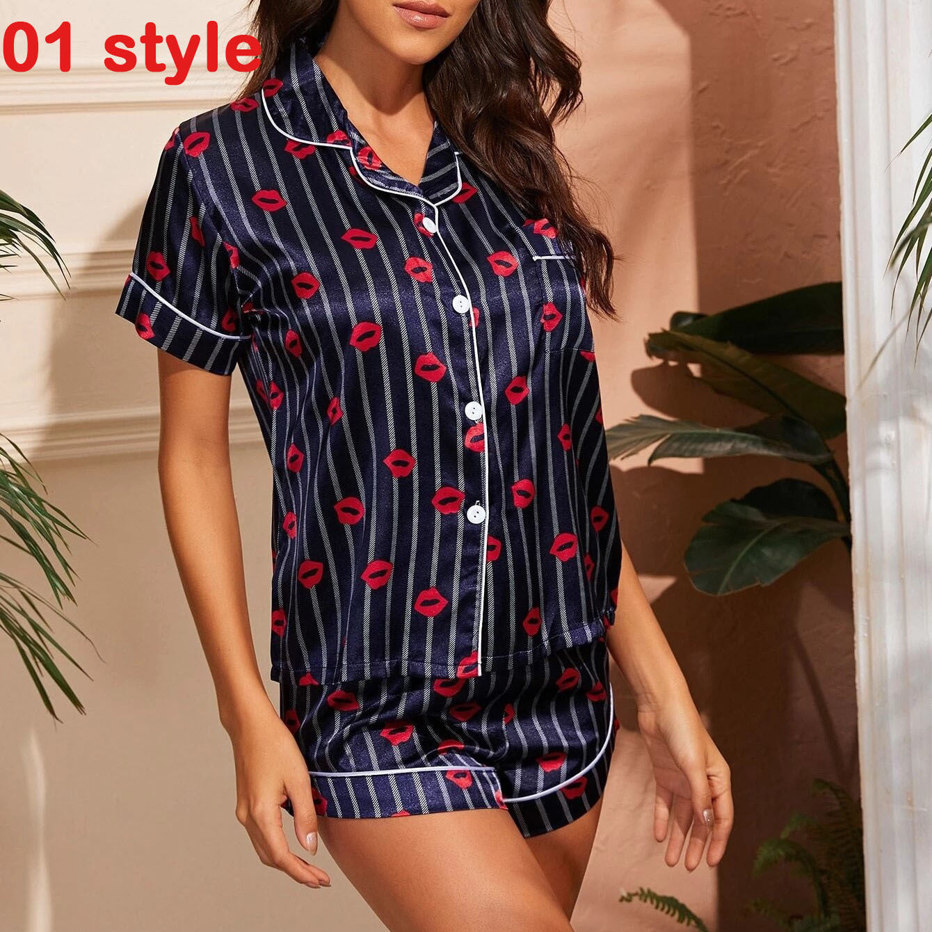 Satin Women’s Pajamas – V-Neck Shorts Sleepwear Set - Lotus Lane