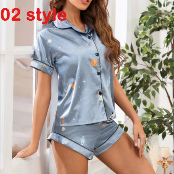 Satin Women’s Pajamas – V-Neck Shorts Sleepwear Set - Lotus Lane