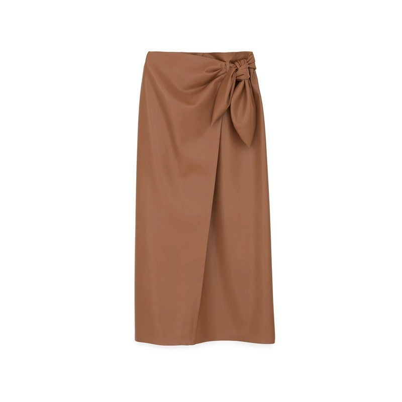 PU leather A-line skirt skirt - Lotus Lane