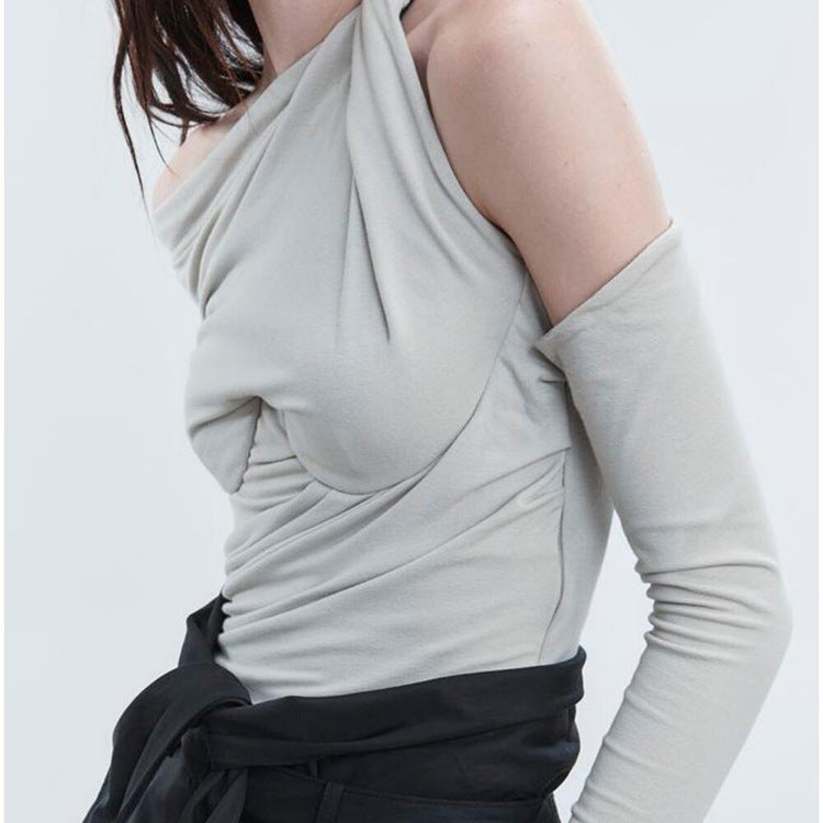 Spring and Summer 2009 New Women''s Wear Rice Gray Single Shoulder Tight Lady T-shirt - Lotus Lane