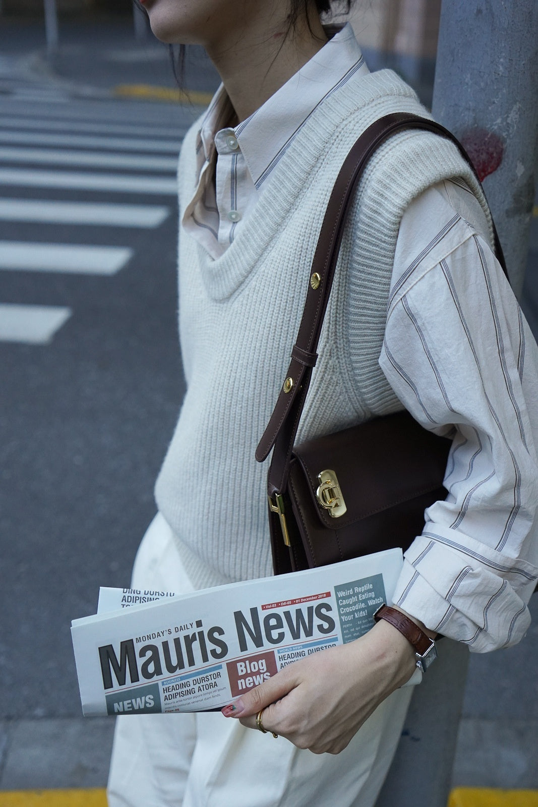 Colored Striped Commuting Silhouette Lapel Shirt - Lotus Lane