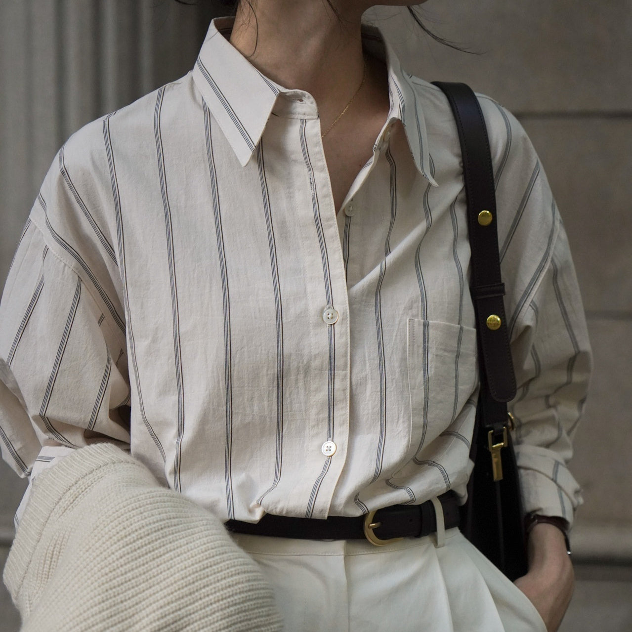 Colored Striped Commuting Silhouette Lapel Shirt - Lotus Lane