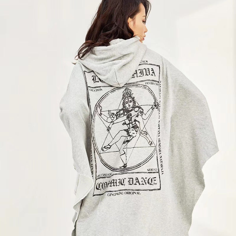 Ginginking Poncho Shiva Lady Print Cape - Lotus Lane