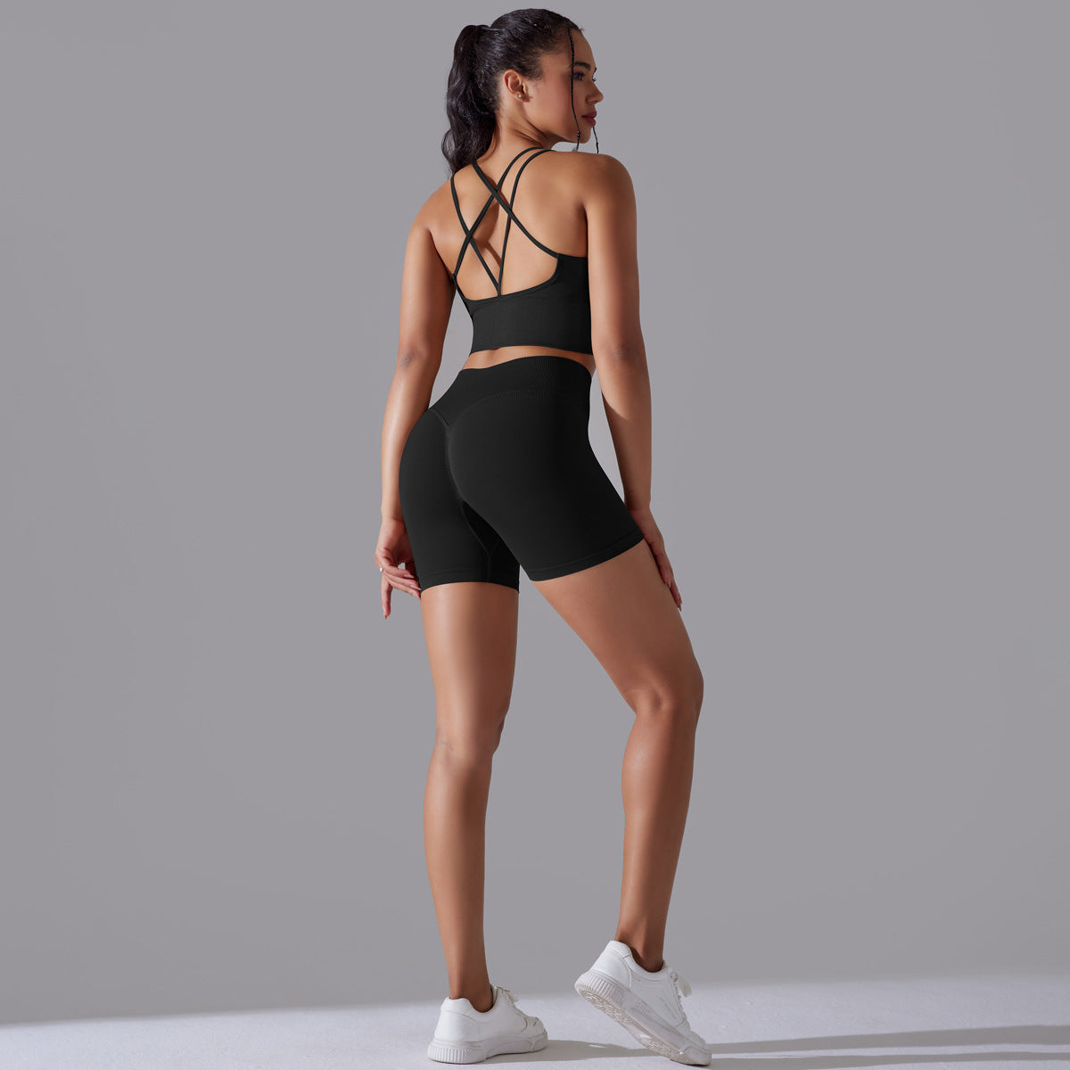 Seamless Knitted Solid Color Beauty Back High Elastic Sports Skinny Yoga Clothes Suit - Lotus Lane