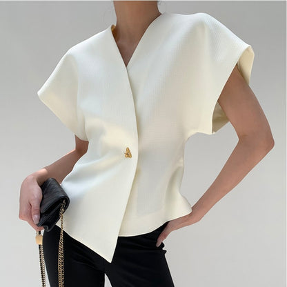 Design Sense Fitted Waist Vest Solid Color Irregular Top - Lotus Lane