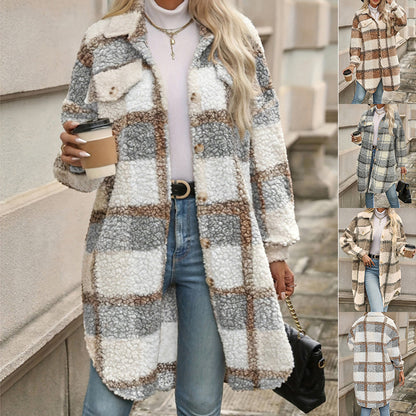 Lapel Colorblock Plaid Jacket New Design Sense Padded Coat Women's Clothing - Lotus Lane