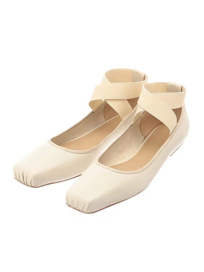 Women's Ballet Comfort Strap Leather Low Heel Pumps - Lotus Lane