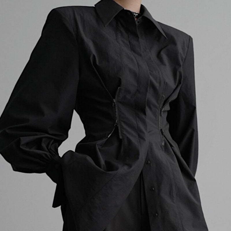 All-match Loose Slimming Zipper Long Sleeve Waist Trimming Shirt - Lotus Lane