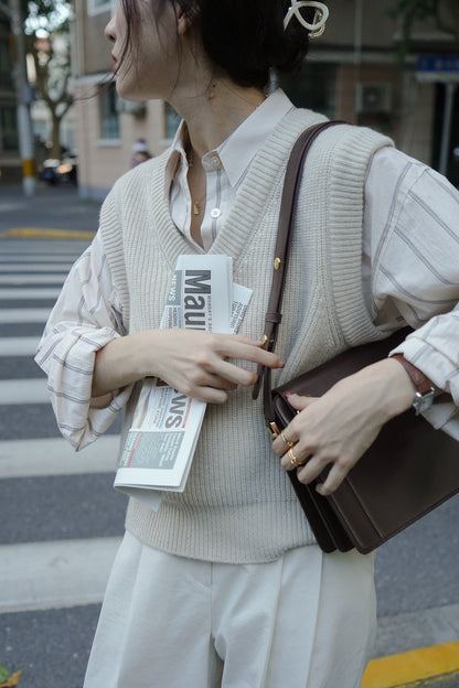 Colored Striped Commuting Silhouette Lapel Shirt - Lotus Lane