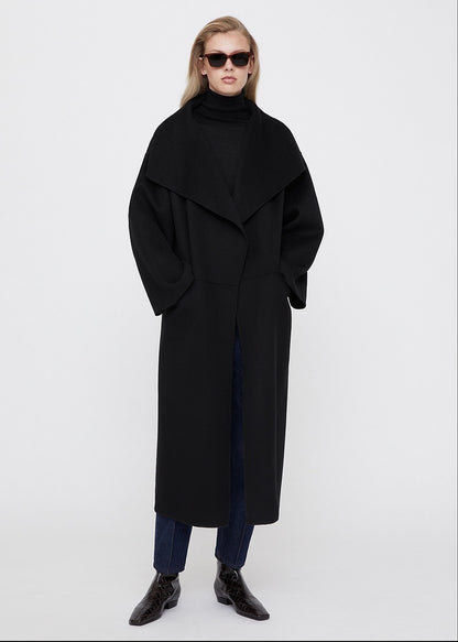 Lapel Coat Same Style Minimalist Double-sided Wool Cashmere Side Split Long Coat For Women - Lotus Lane