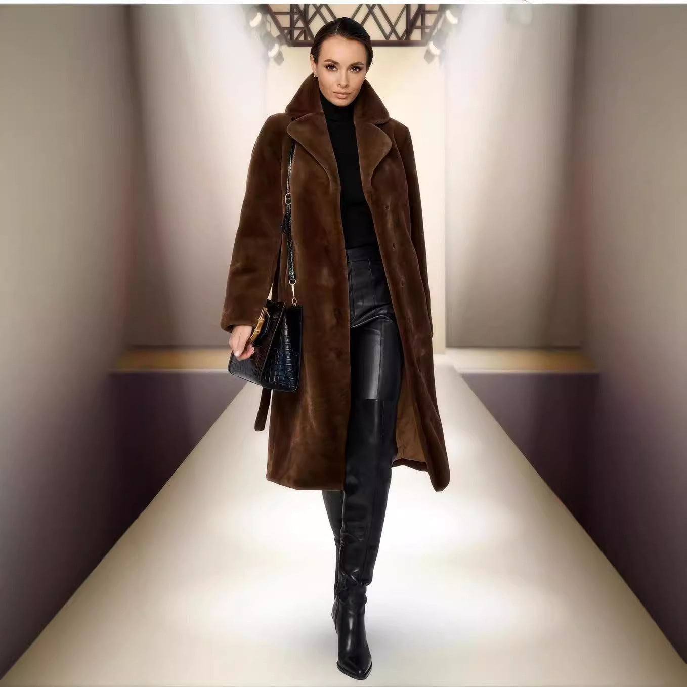 Artificial Fur Coat Suit Collar Cotton Coat Thickened Long Section Plush Trench Coat - Lotus Lane