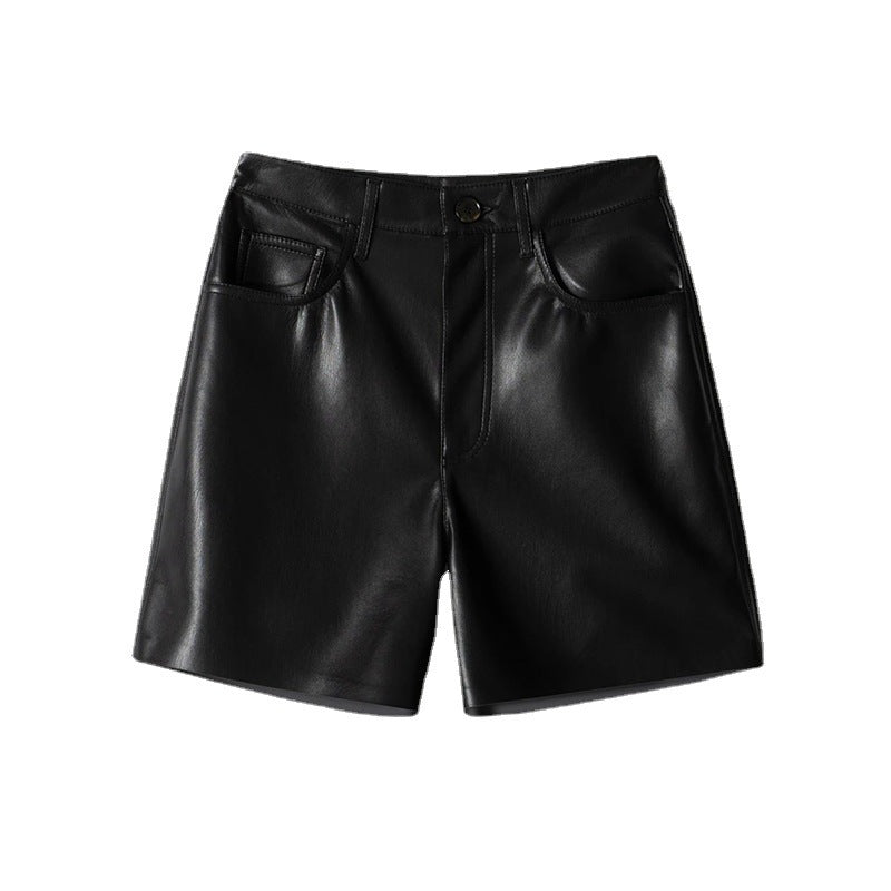 Women's Casual Niche Leisure Commute Leather High Waist Straight Shorts - Lotus Lane