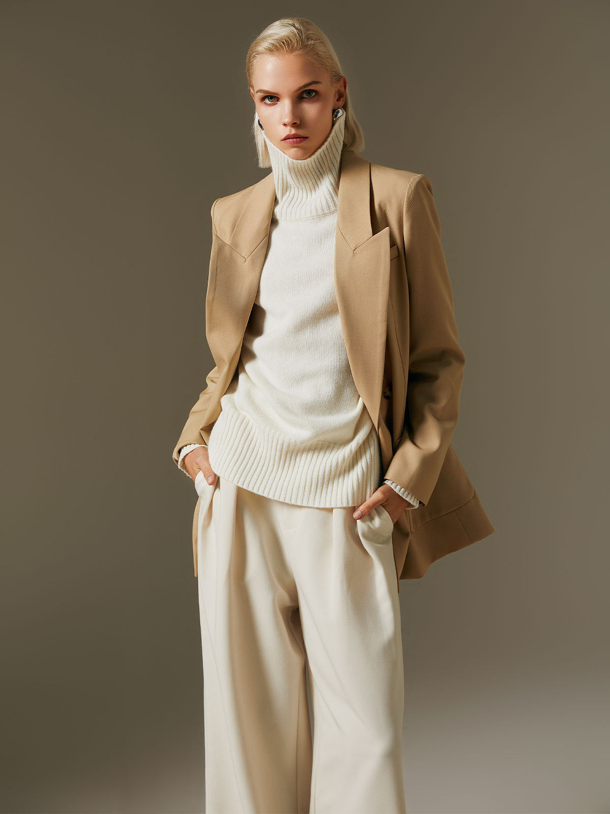 Women's Fashion Simple Wool Suit Jacket Tops - Lotus Lane