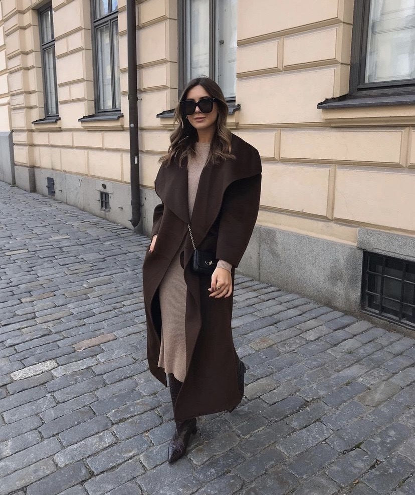 Lapel Coat Same Style Minimalist Double-sided Wool Cashmere Side Split Long Coat For Women - Lotus Lane