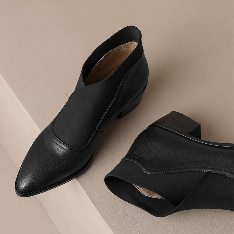 Retro Pointed Toe Chunky Heel Booties - Lotus Lane