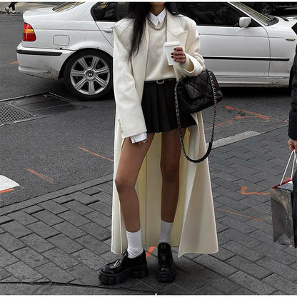 High-grade Double-sided Woolen White Elegant Slimming Draping Trench Coat - Lotus Lane