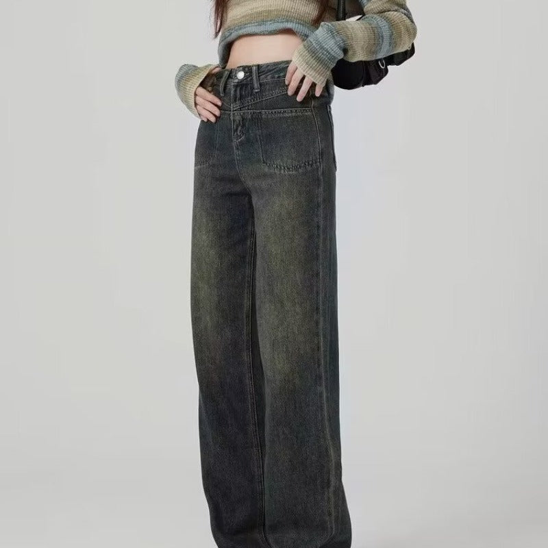 Loose Design Slimming Worn Looking Washed-out Wide Leg Pants - Lotus Lane