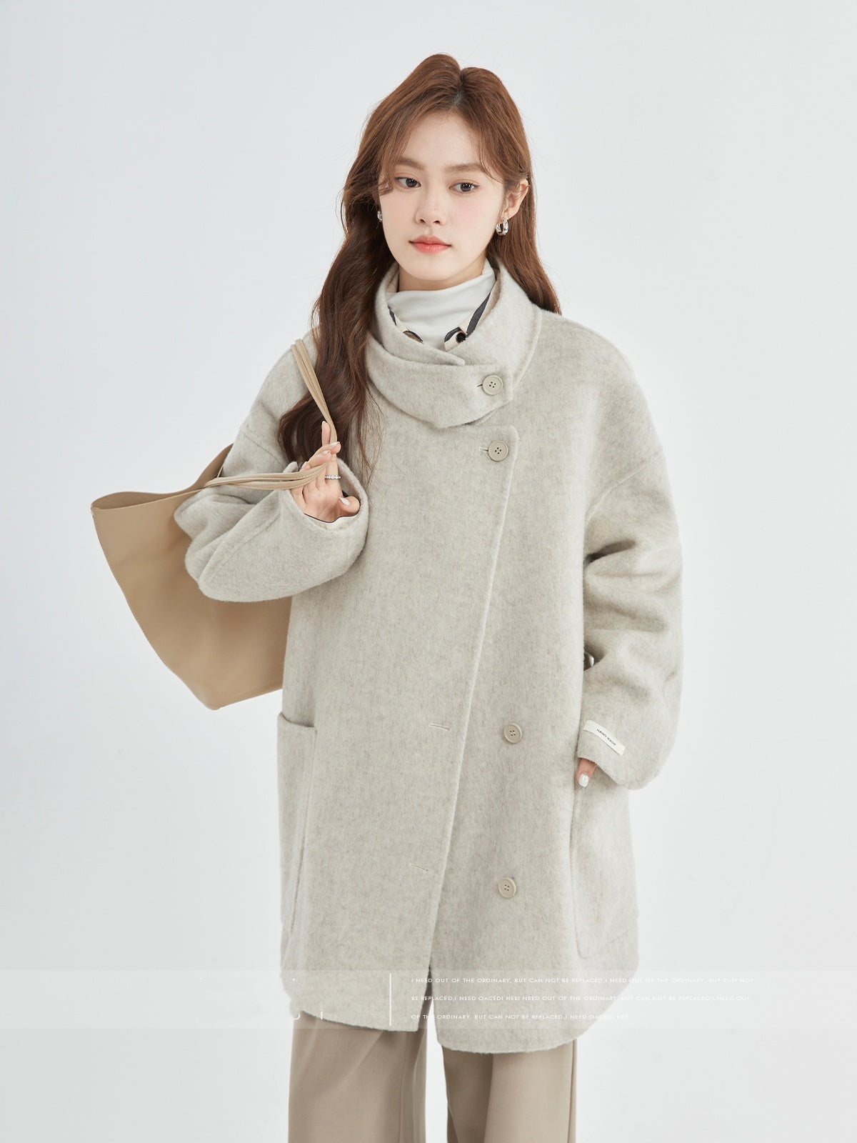 Stand Collar Loose Woolen Female Reversible Cashmere Coat - Lotus Lane