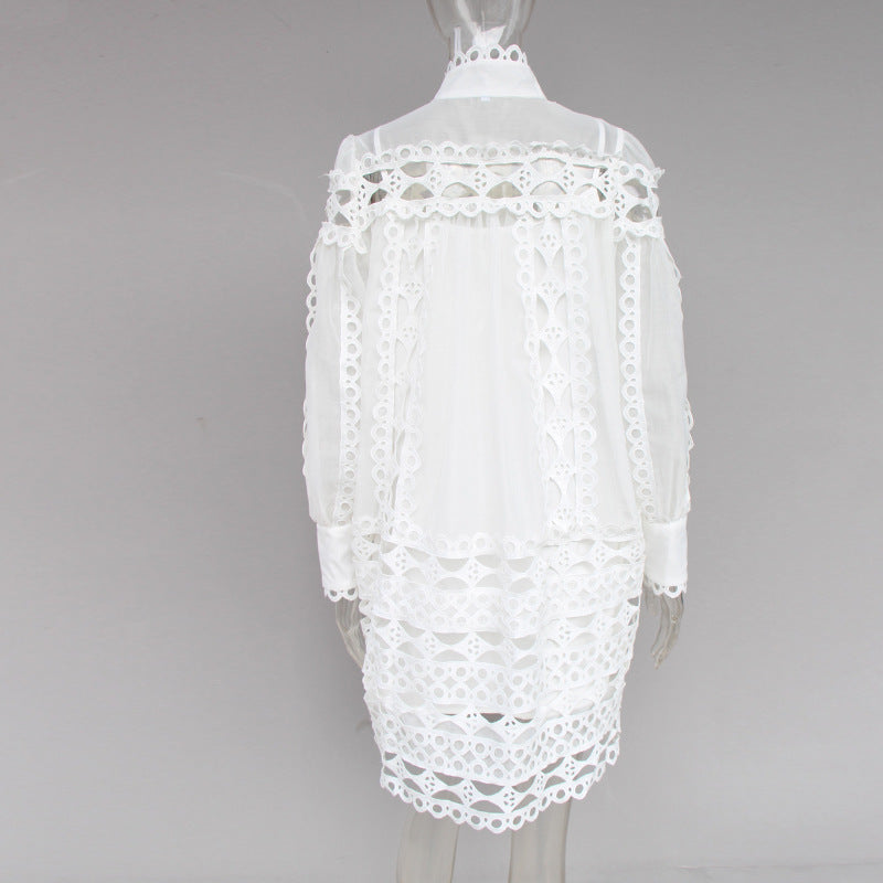 Lantern sleeve openwork dress - Lotus Lane