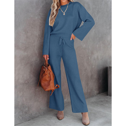 Autumn And Winter New Fashion All-match Round Neck Top Loose Casual Trousers - Lotus Lane