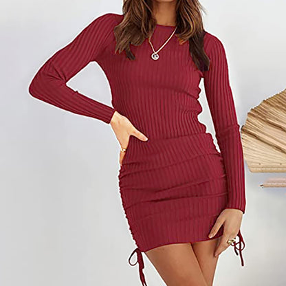 Pleated Drawstring Knit Dress - Lotus Lane