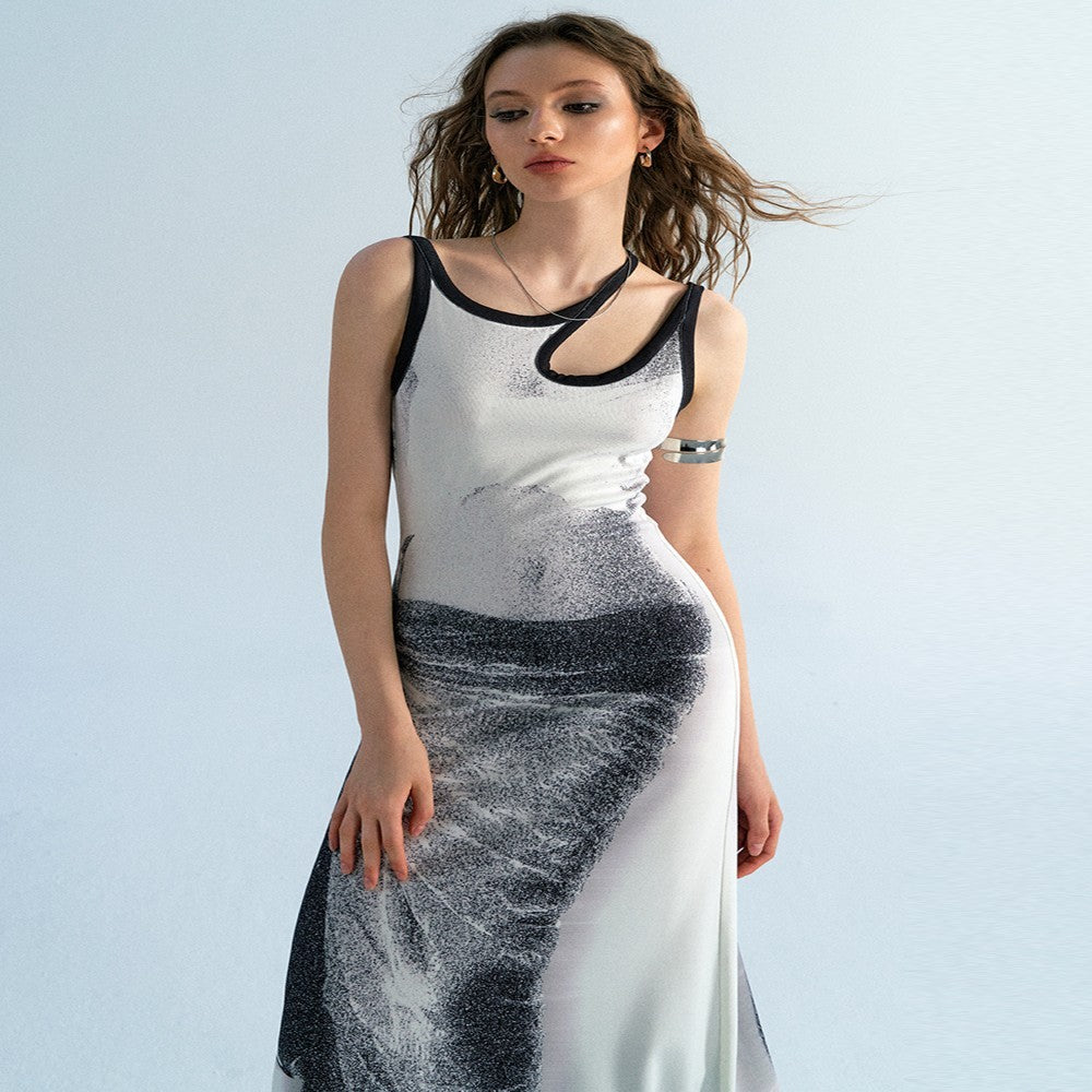 Artistic Small Waist Printed Body Dress - Lotus Lane