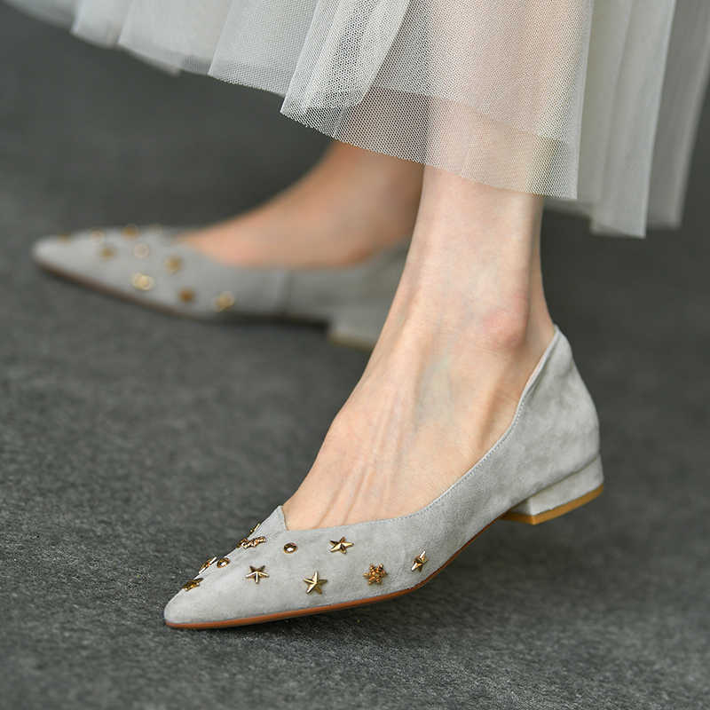 Frosted Low-cut Pointed-toe Shoes All-match Flat Low Heel Slip-on Pumps