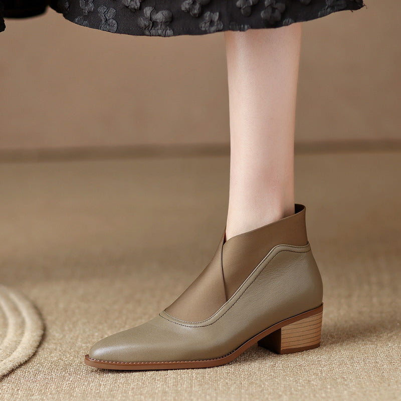 Retro Pointed Toe Chunky Heel Booties - Lotus Lane