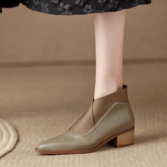 Retro Pointed Toe Chunky Heel Booties - Lotus Lane