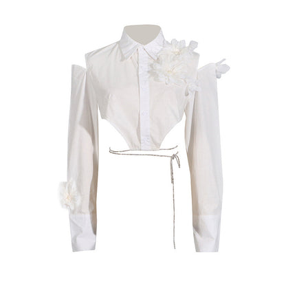 Irregular Design Flower Stitching Tied Shirt For Women - Lotus Lane