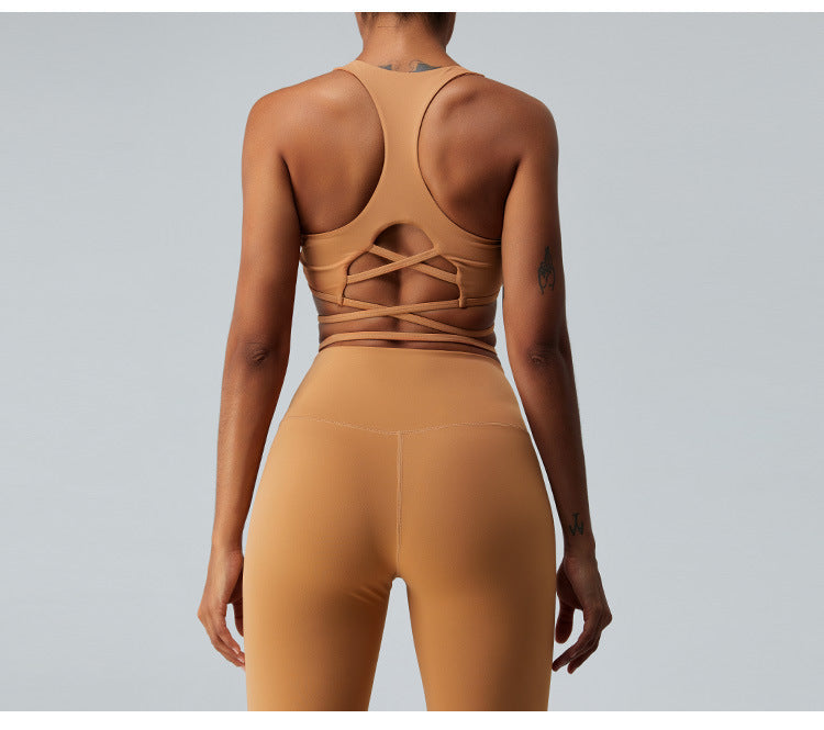 Female Thin Strap Crossing Beautiful Back Tank-top Horn Yoga Pants Suit - Lotus Lane