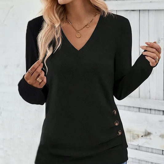 Autumn And Winter Solid Color Button Knitted Comfortable Women's Top - Lotus Lane