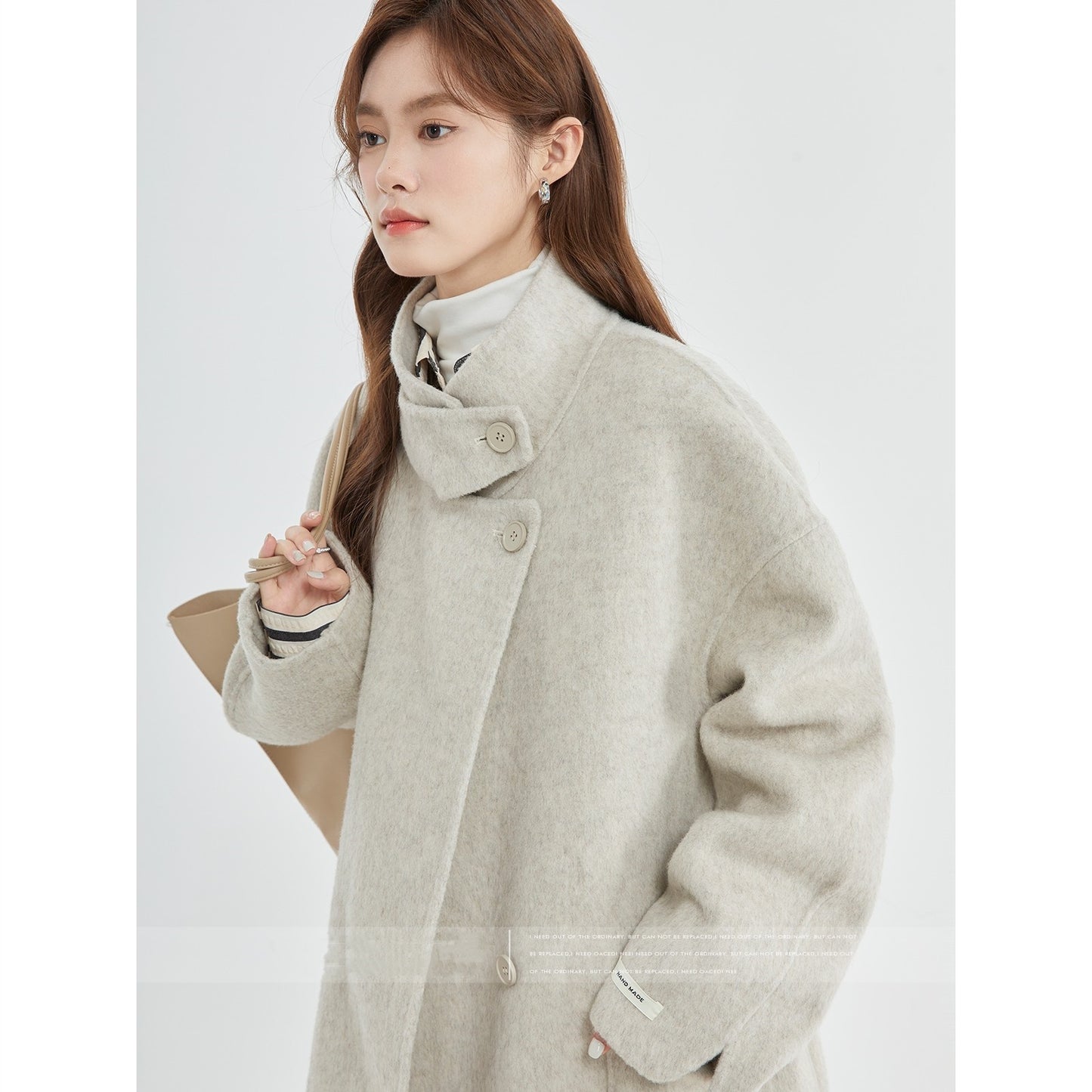 Stand Collar Loose Woolen Female Reversible Cashmere Coat - Lotus Lane