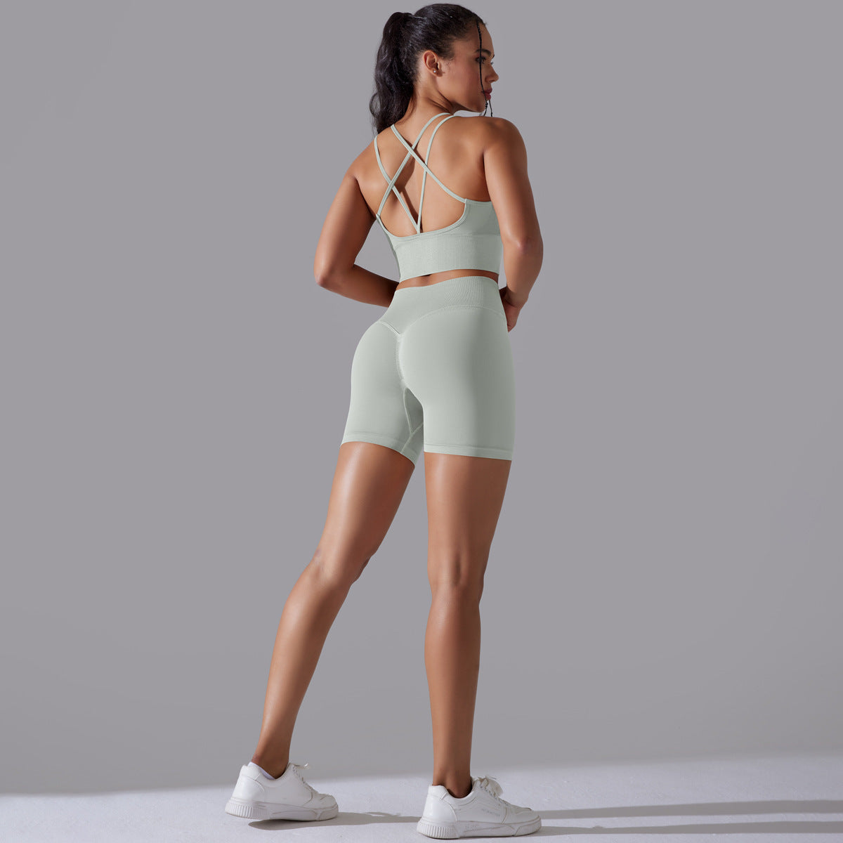 Seamless Knitted Solid Color Beauty Back High Elastic Sports Skinny Yoga Clothes Suit - Lotus Lane