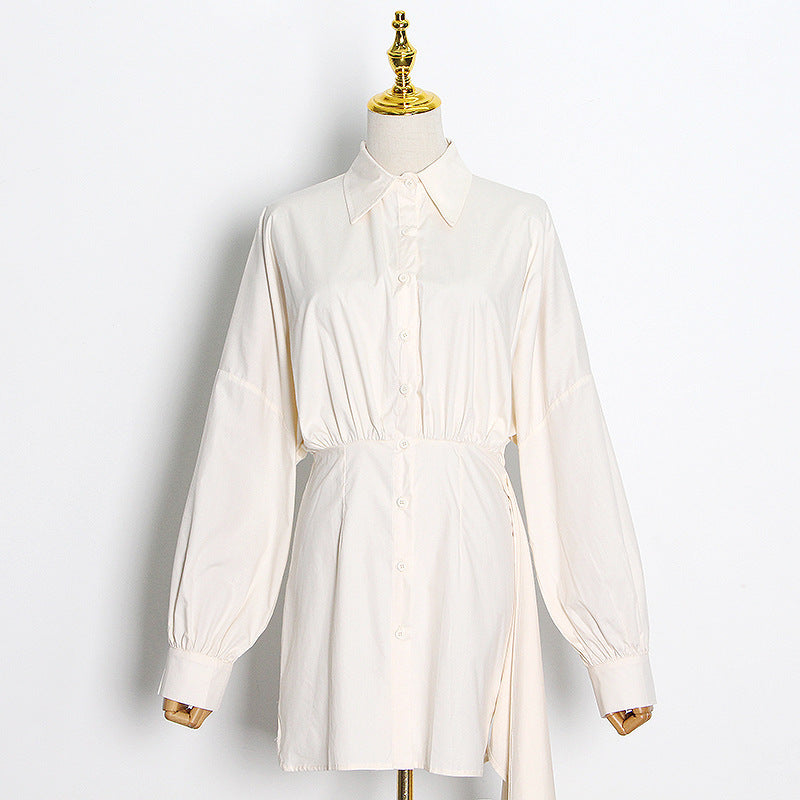 Lantern sleeve irregular shirt dress - Lotus Lane