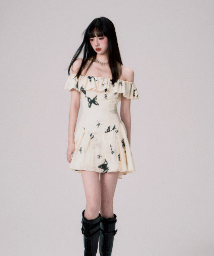 French Style Temperament Butterfly Print Dress - Lotus Lane